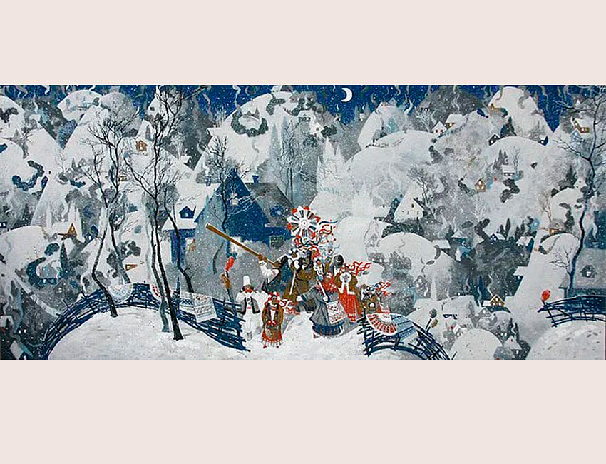 Рождественские колядки, 90х220, темпера, холст, 2011 г.
