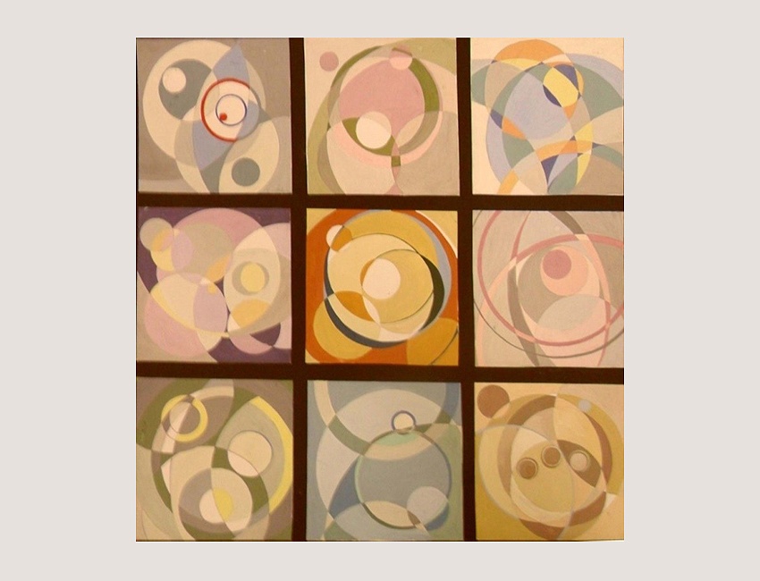 Плоскостная композиция в цвете с использованием элементов круга и других простых геометрических фигур. Преподаватель - Бондаренко А. М.